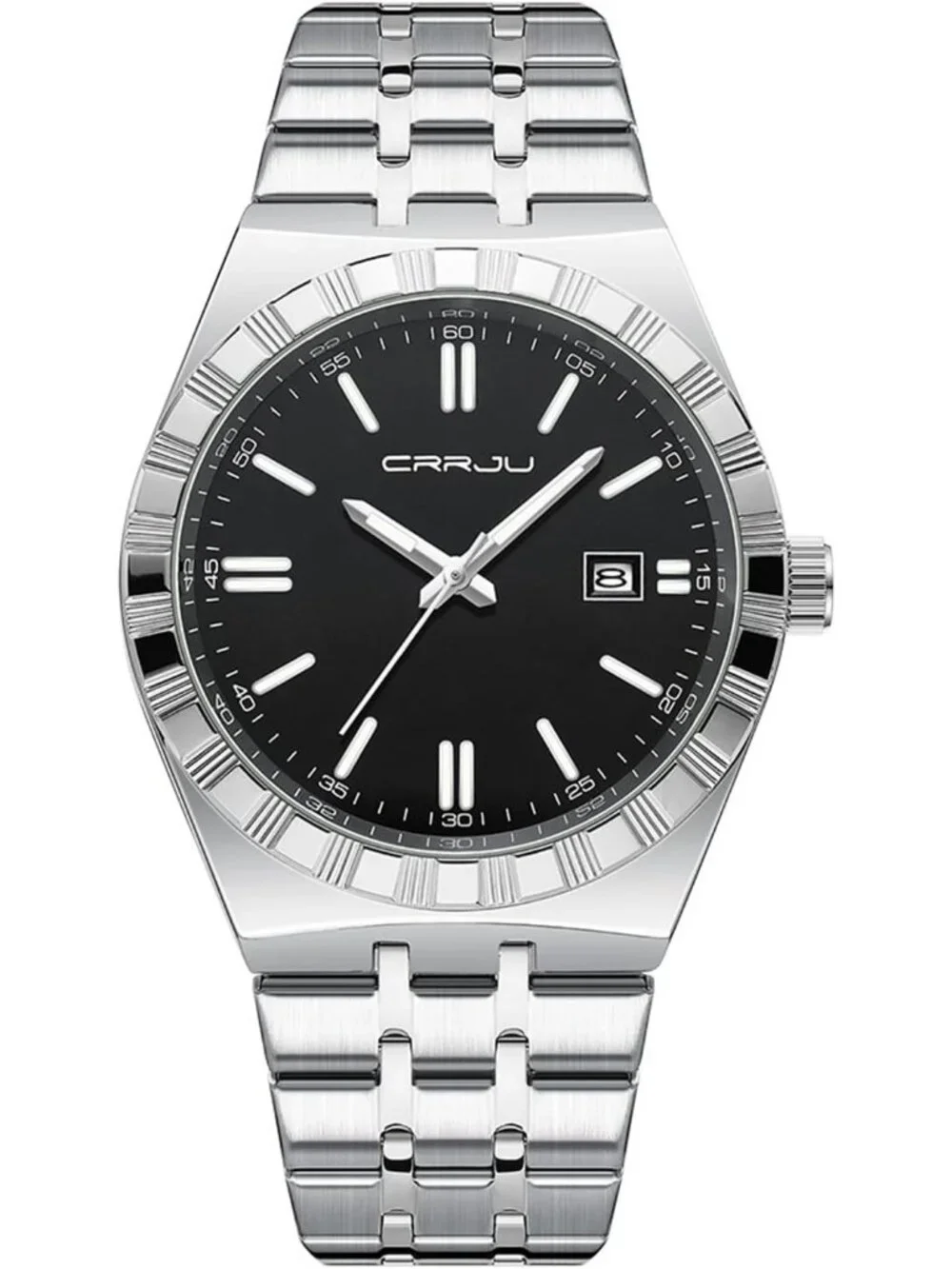 Men's Silver Black Luxury Luminous Analog Quartz Fashion Casual Wrist Watches
